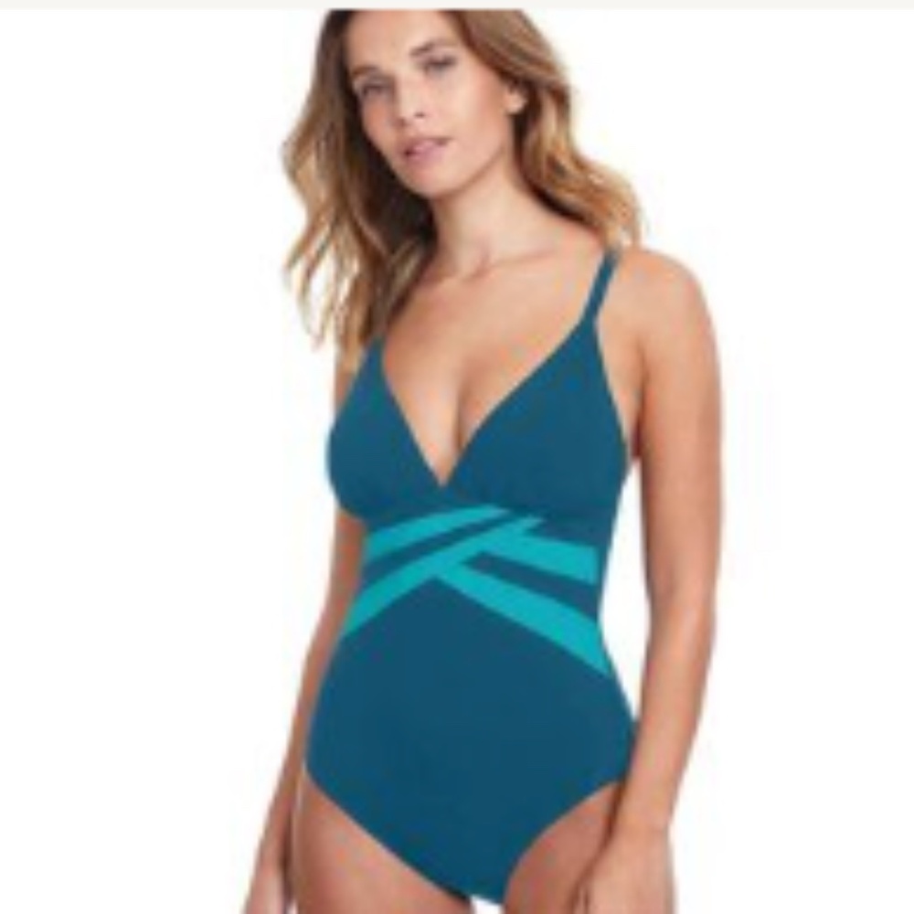 MWT $150 Gottex Slimming 1 Piece Bathing Suit Turquoise